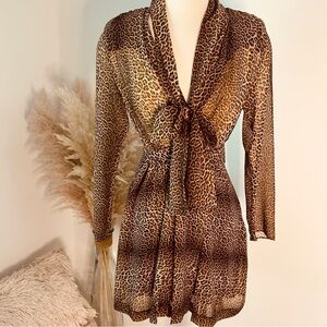 ZARA Leopard Belted Mini Dress Attached Scarf Size XS‎ Animal Print Long Sleeves